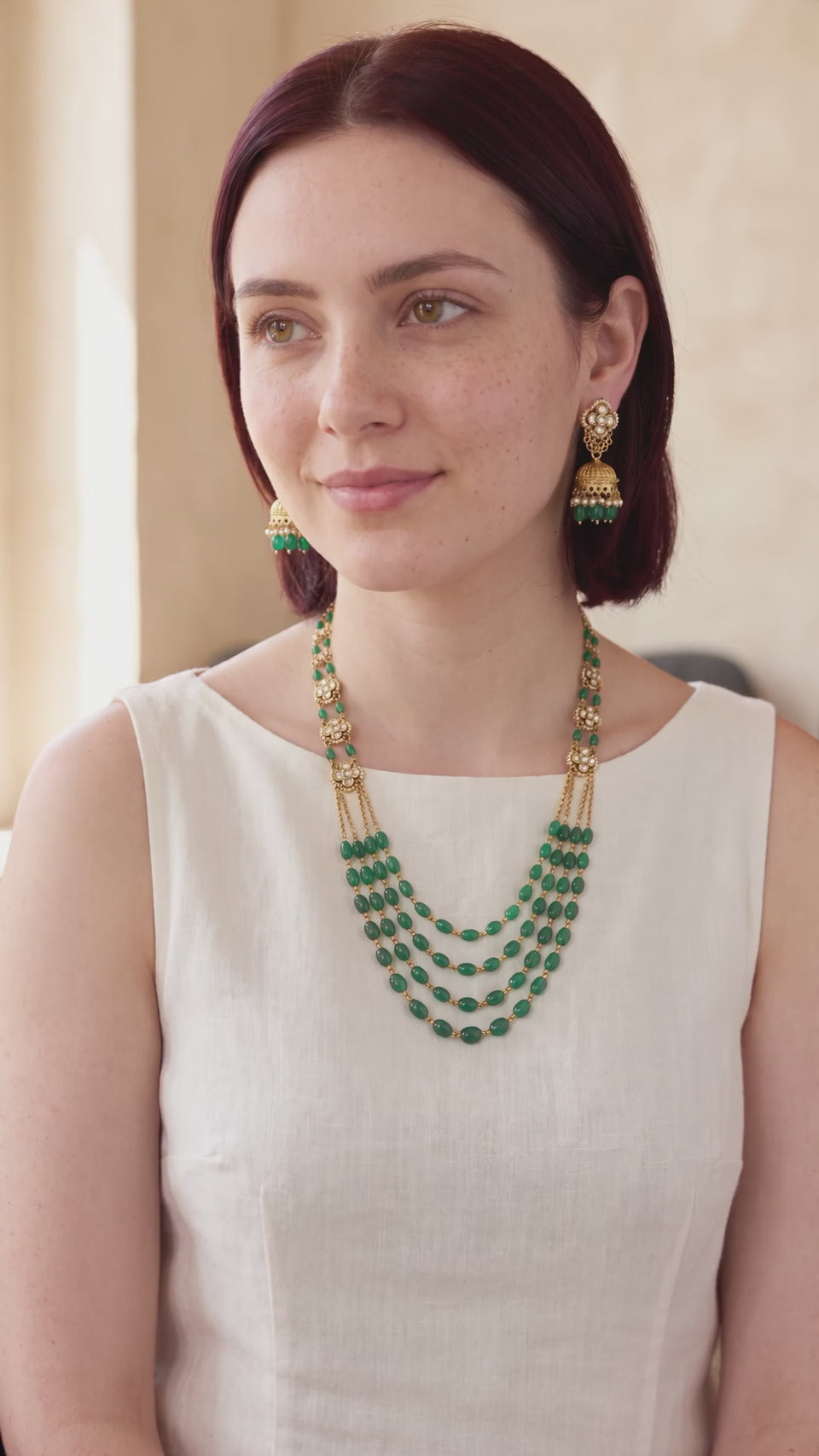 Lehar — Green Bead & Jadau Kundan Long Necklace Set